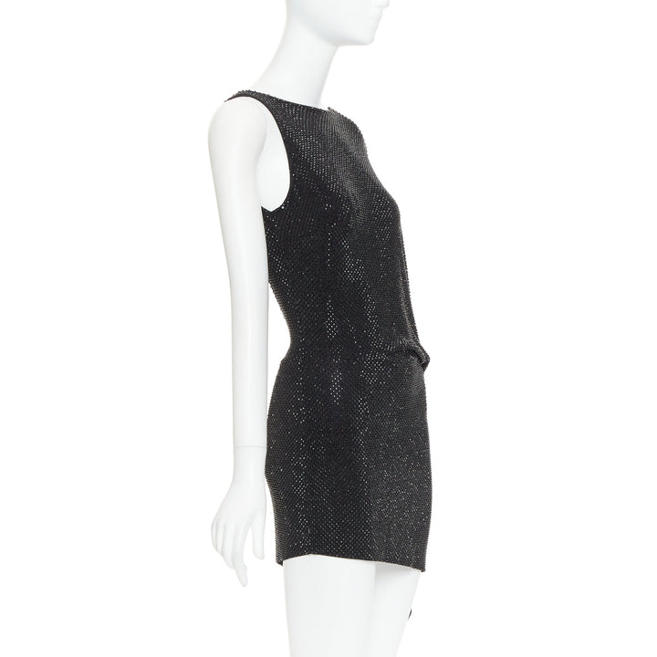 ALEXANDRE VAUTHIER black strass crystal embellished asymmetric draped mini dress