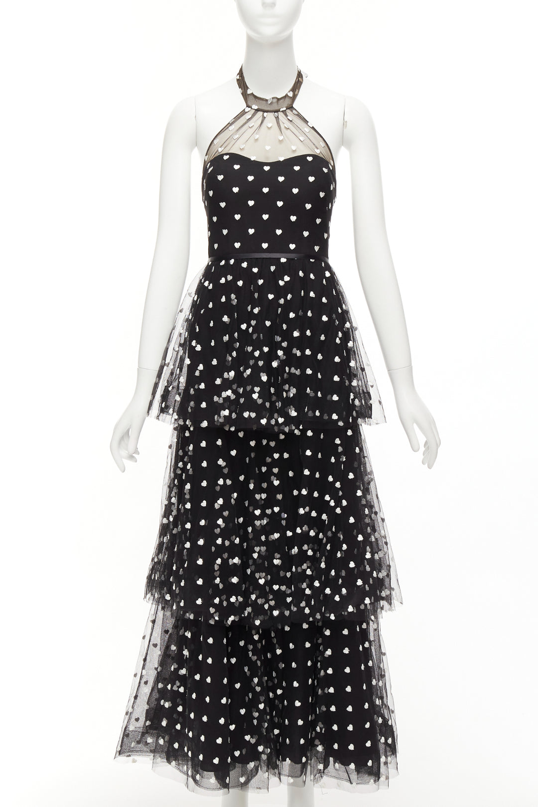 marchesa notte black dress Tiered Ruffle-Trim Lace Column Gown From the waist to hem Marchesa Notte Embroidered Stretch Faille