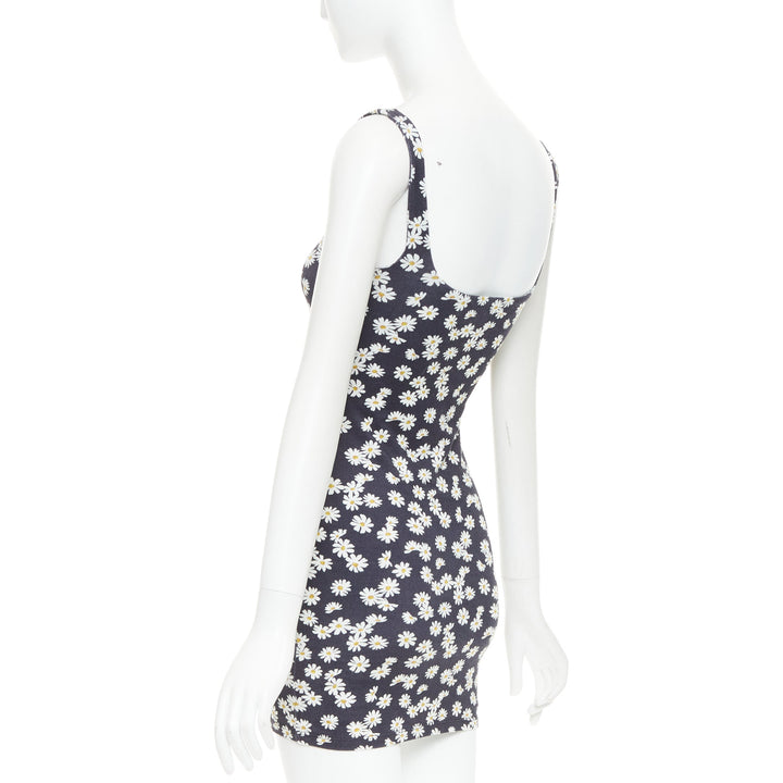 REFORMATION Becky black yellow tencel daisy print double layer mini dress XS