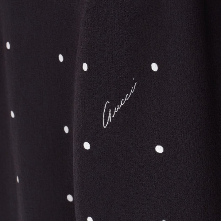 GUCCI black white polka dot cursive logo print laced front mini dress IT38 XS