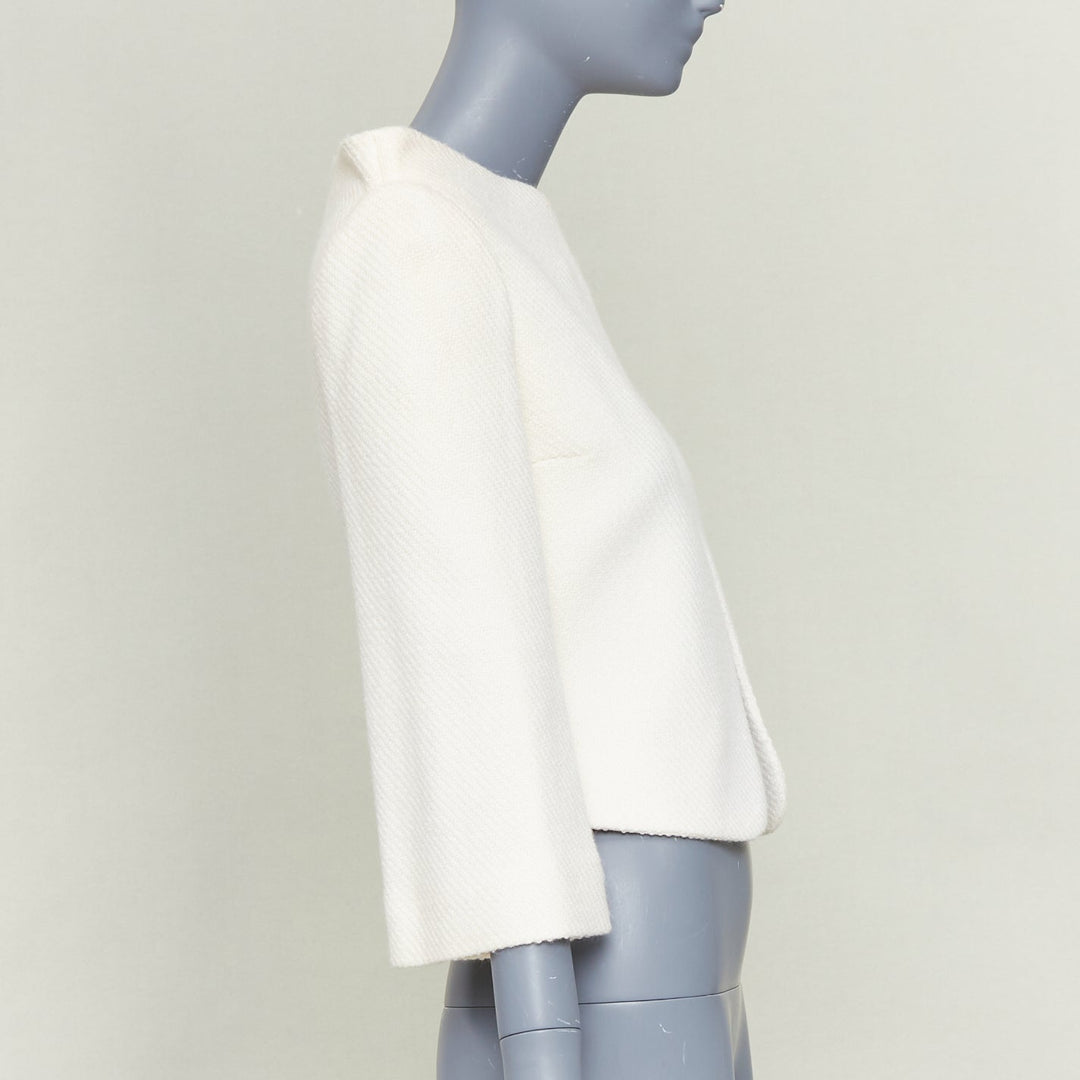 VERONIQUE LEROY 2015 cream textured wool boucle cropped blazer jacket FR36 S
