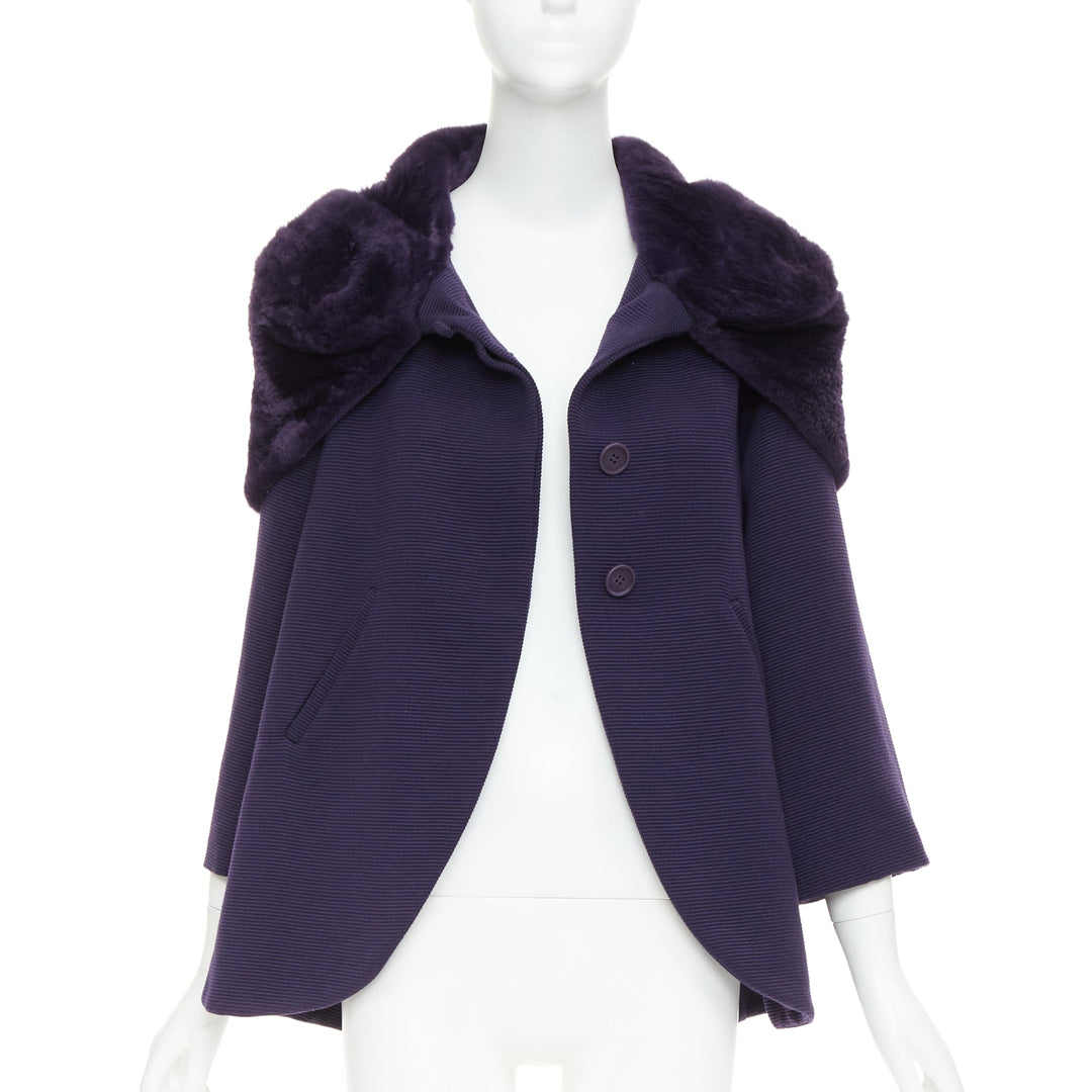 rare ROMEO GIGLI JOYCE pruple virgin wool plush fur collar swing coat IT38 XS
