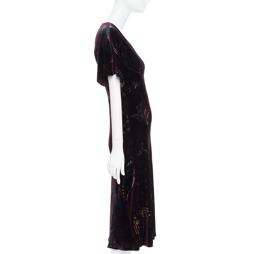 RALPH LAUREN Black Label Vintage dark purple velvet paisley floral dress US8 L