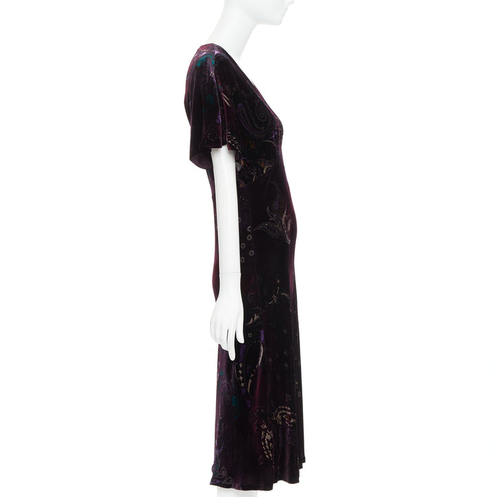 RALPH LAUREN Black Label Vintage dark purple velvet paisley floral dress US8 L