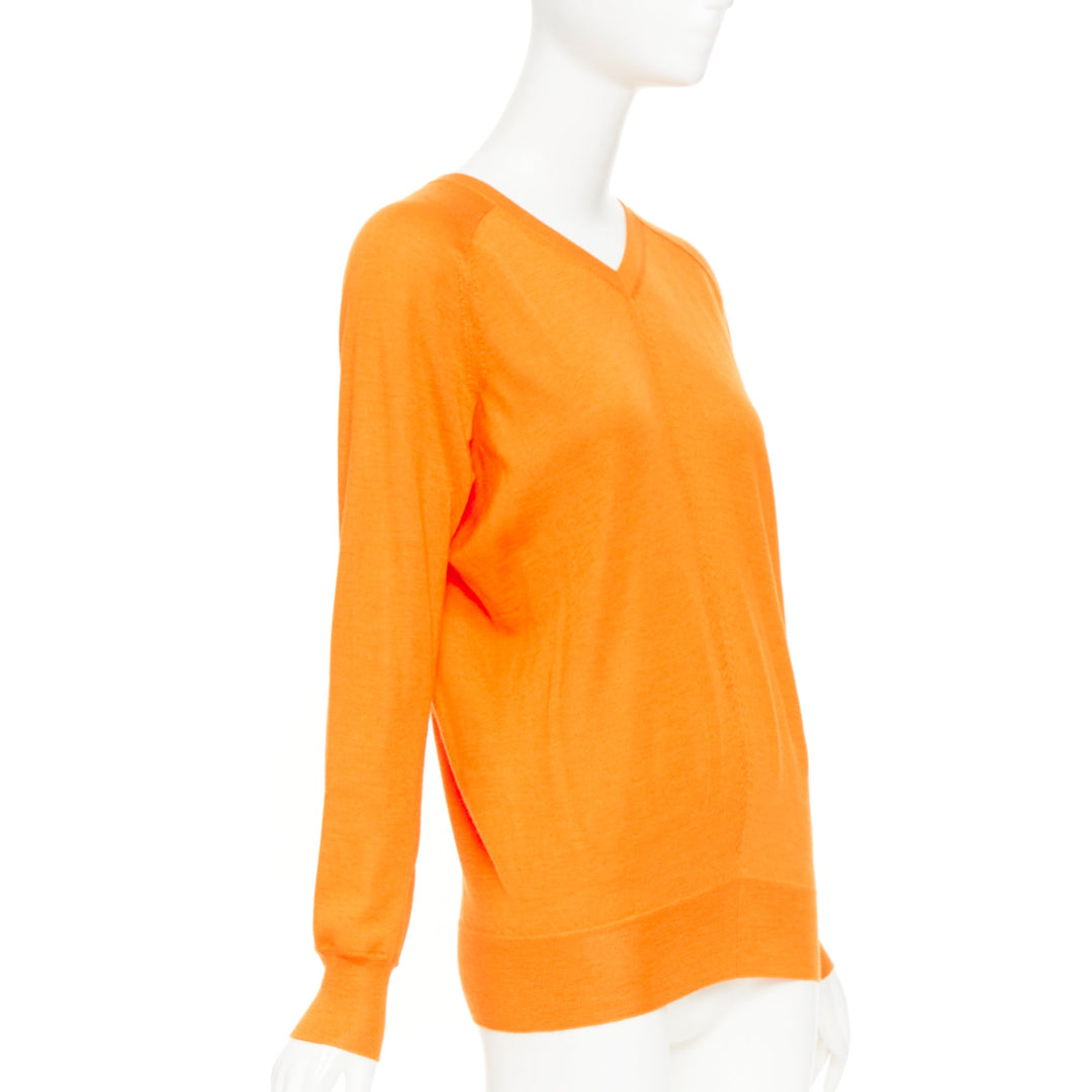 HERMES orange cashmere silk dual V-neck raglan sleeves sweater FR34 XS
