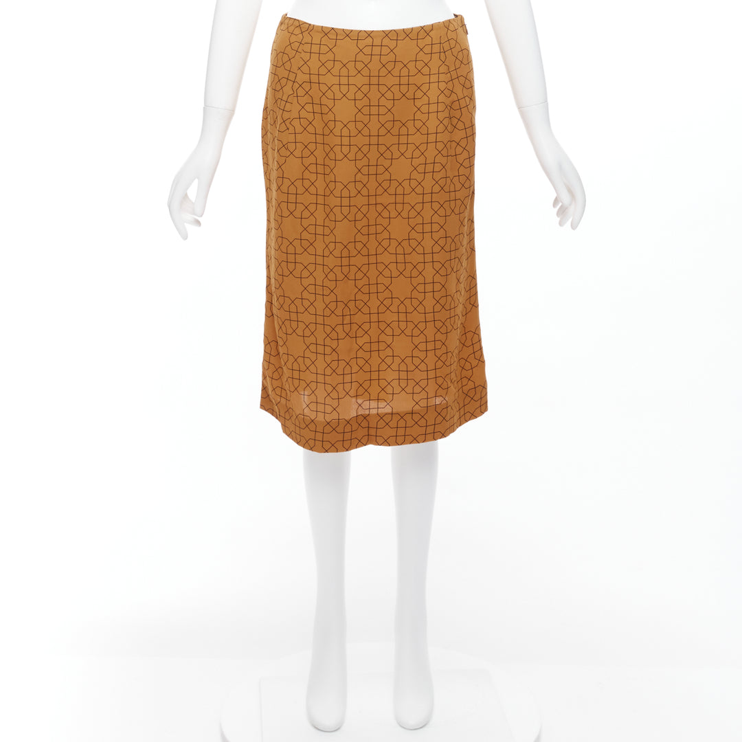 MARNI brown viscose black oriental geometric print knee length skirt IT40 S