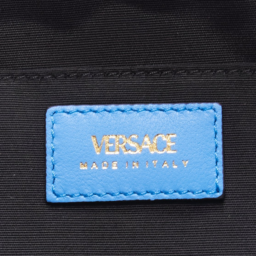 VERSACE blue lambskin leather quilted gold Medusa chain crossbody bag Medium