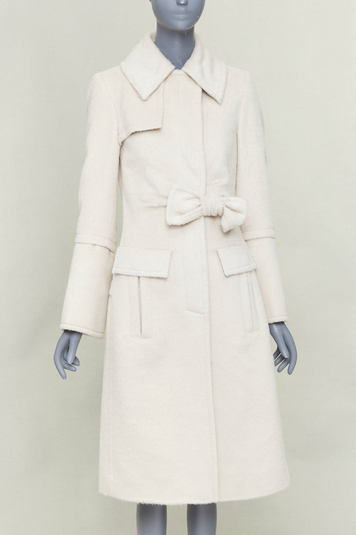 GUCCI 2004 Tom Ford ivory alpaca wool bow front trench inspired coat IT38 XS