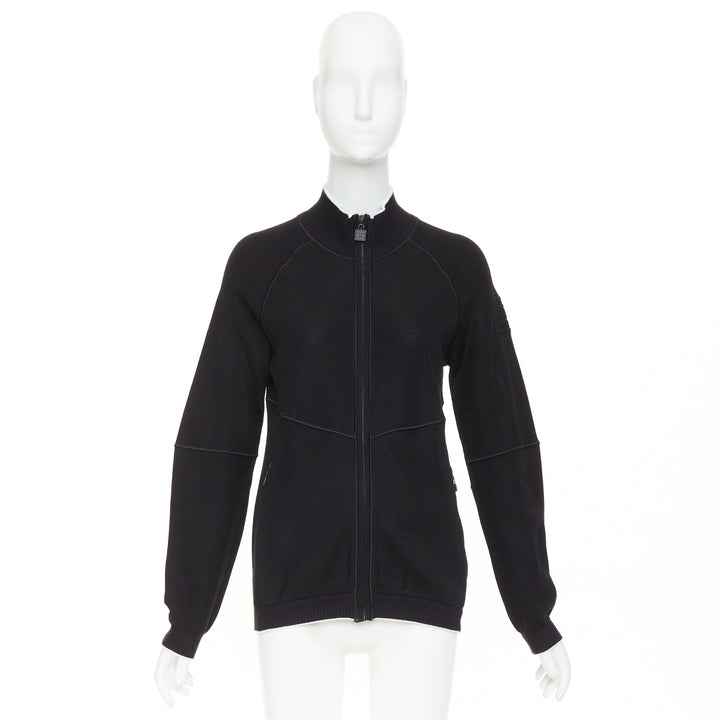 CHANEL SPORTS 09P black technical knit embroidered logo zip-up jacket FR40 L