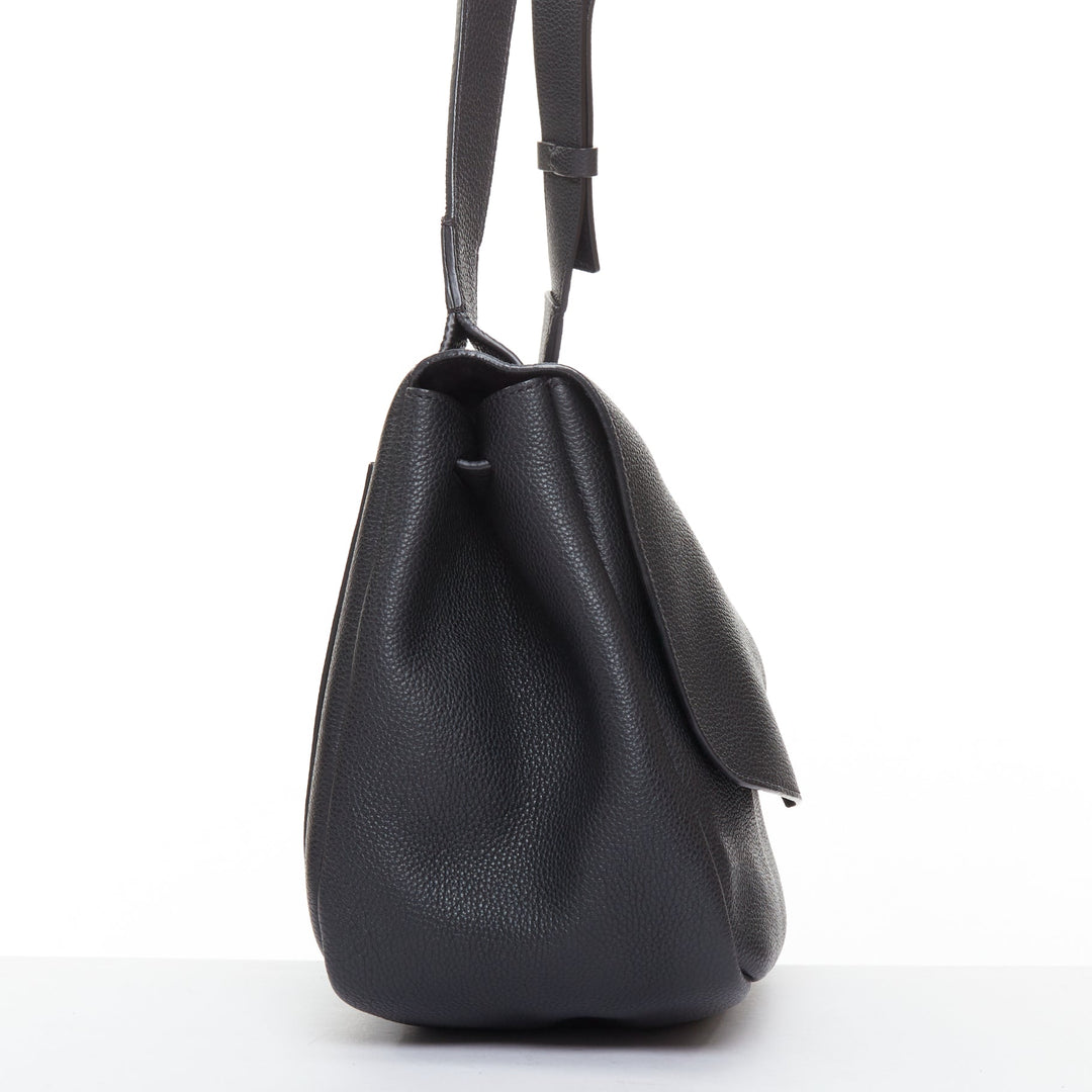 THE ROW Mail black leather gold hardware flap crossbody shoulder bag