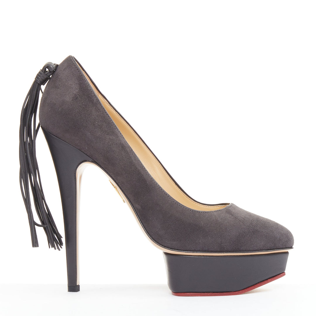 CHARLOTTE OLYMPIA Dark Horse tassel tail grey suede platform pumps EU37.5