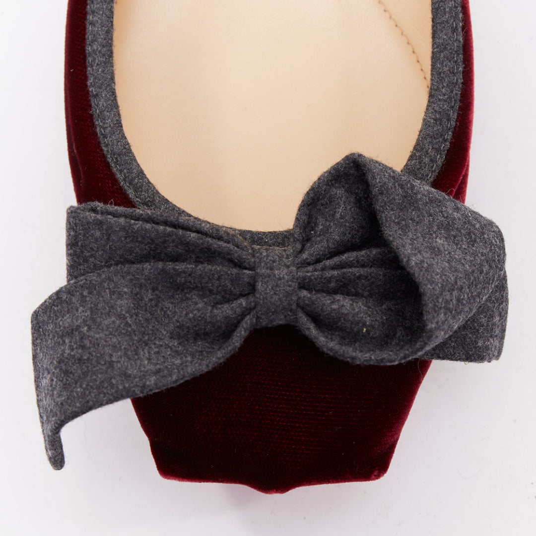 CHRISTIAN LOUBOUTIN Minnie Flat Velvet Flannel rouge ballerina flats EU37.5