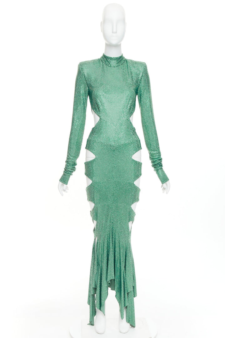 rare ALEXANDRE VAUTHIER COUTURE SS2020 Runway green strass crystal  cut out gown