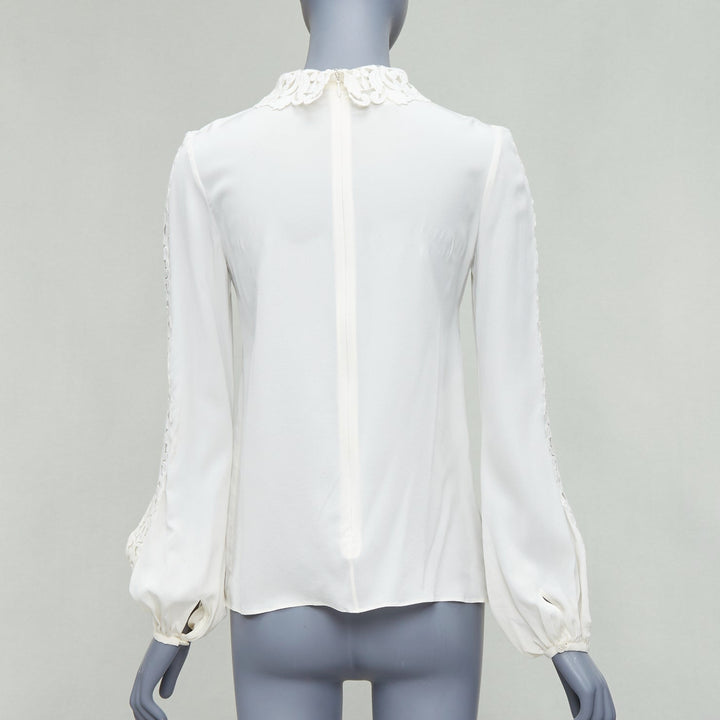 GIAMBATTISTA VALLI 100% silk cream applique overlay blouse IT38 XS