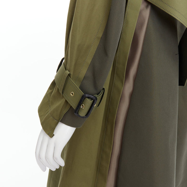 SACAI 2020 green cotton gabardine double layered belted trench coat JP1 S