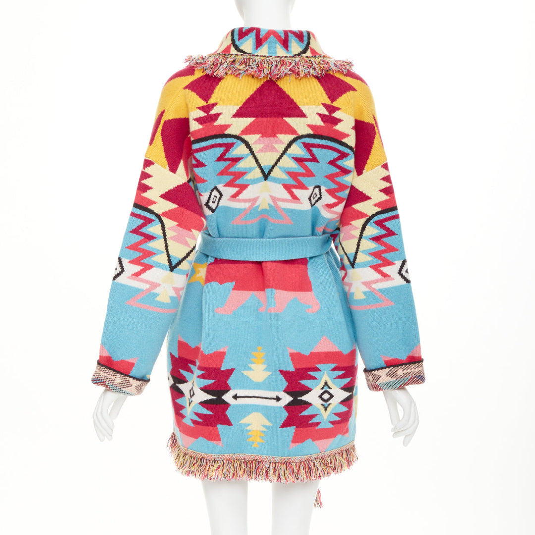 ALANUI 2021 Icon geometric Southwestern jacquard fringe cashmere cardigan coat M