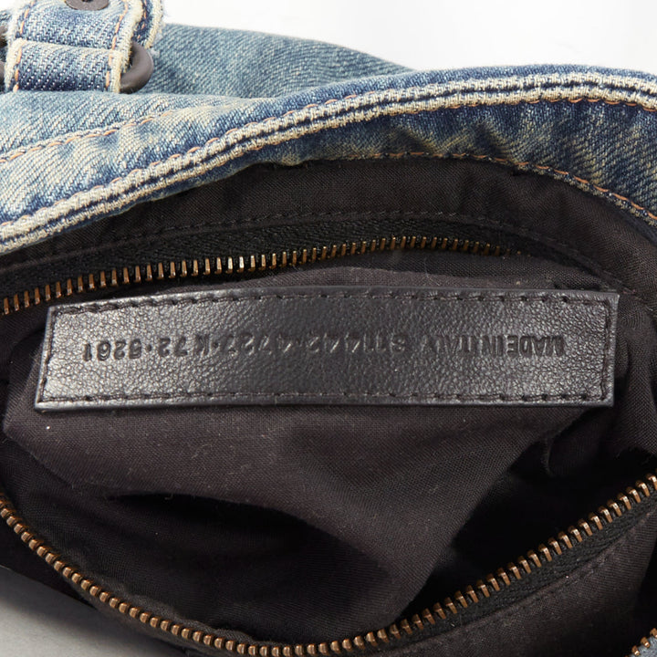 BALENCIAGA Le City Small blue washed denim gunmetal studded top handle bag
