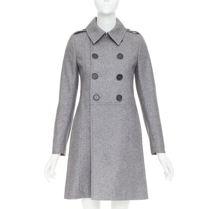 DIOR HOMME grey speckled wool blend felt double breasted epaulet coat FR38 M