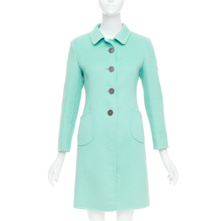 JIL SANDER turquoise blue angorawool patch pocket minimal coat  FR34 XS
