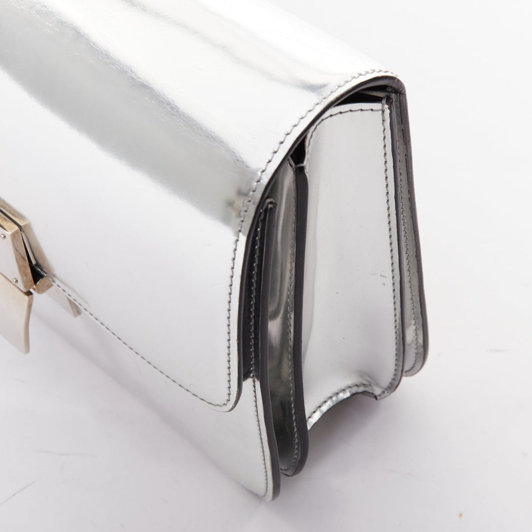 CELINE Classic Box silver mirrored leather push clasp crossbody messenger bag