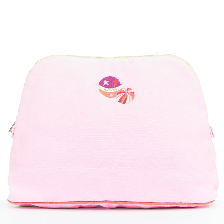 HERMES Circus Bolide Case in Pale Pink Embroidered Canvas toileries bag