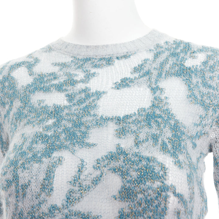 DIOR 2023  Brocart grey blue cashmere blend loose knit sweater FR34 XS