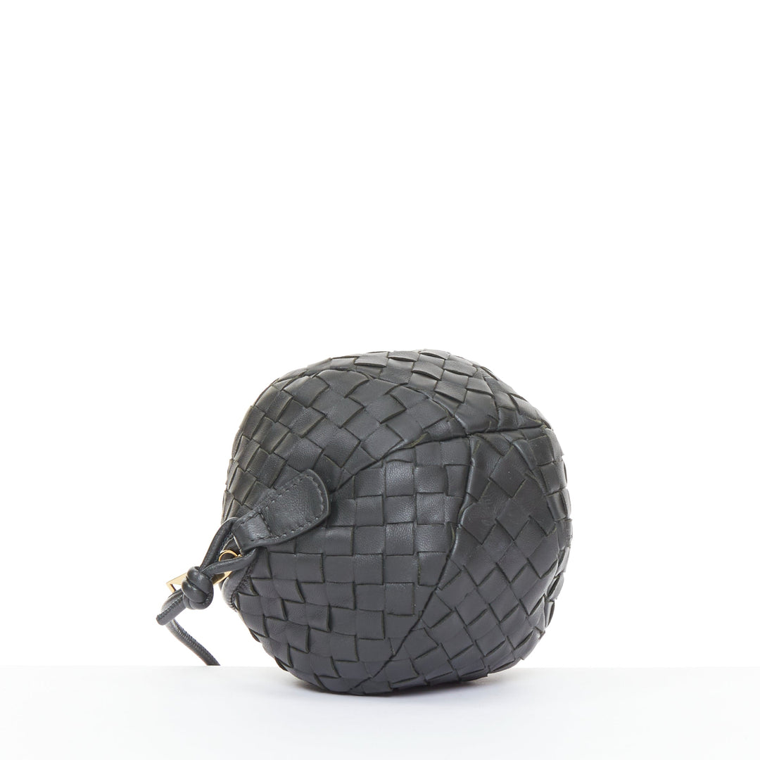 BOTTEGA VENETA 2023 Mava Mini dark grey intrecciato woven lambskin sphere bag