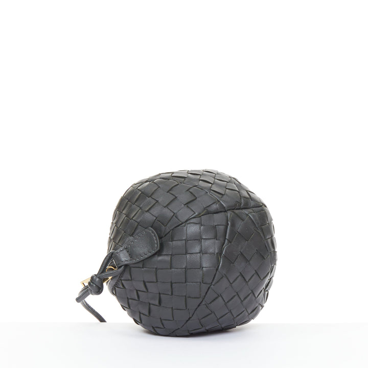 BOTTEGA VENETA 2023 Mava Mini dark grey intrecciato woven lambskin sphere bag