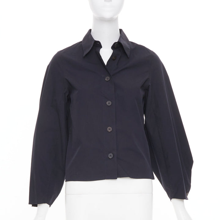STUDIO NICHOLSON 2022 Mulder navy powder cotton volume sleeve blouse US 00 XXS