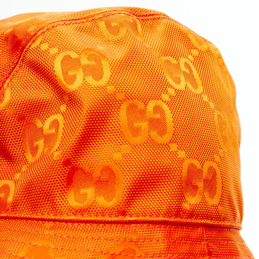 GUCCI Off The Grid orange GG monogram leather trim bucket hat M