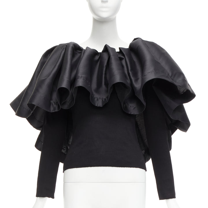 MARQUES ALMEIDA black organic cotton Victorian puff ruffle collar sweater XS