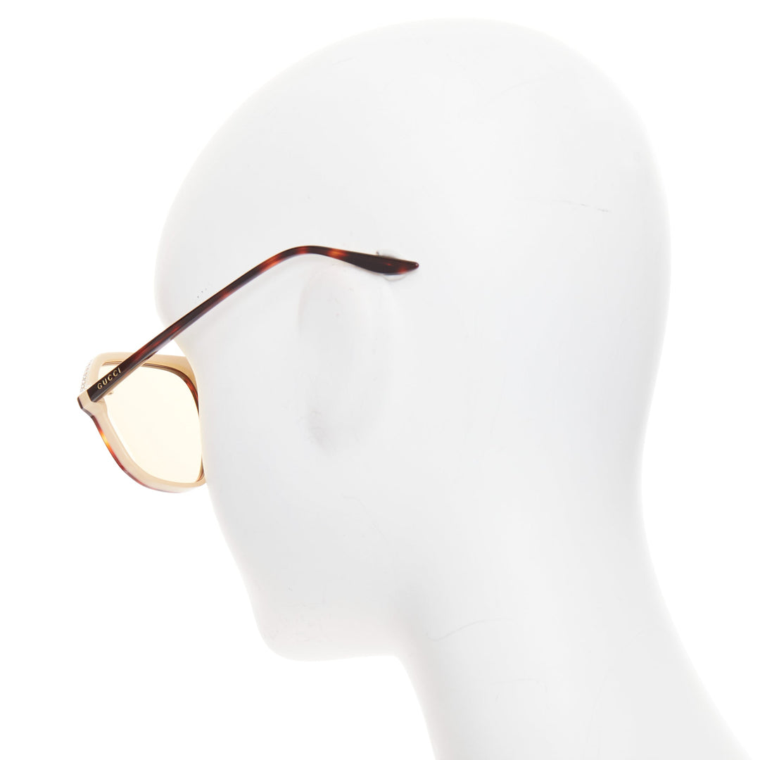 GUCCI GG0734S crystal GG logo brown tortoise acetate sunnies