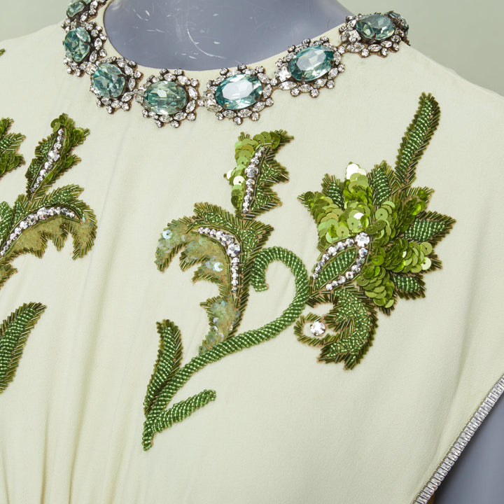 GUCCI 2019 beige crystal floral embroidered jersey empire waist gown S
