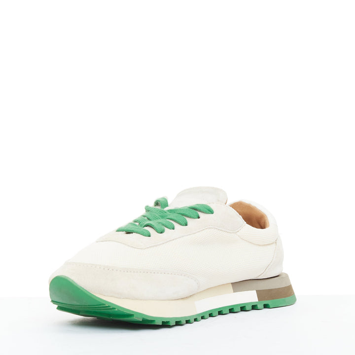 THE ROW 2022 Owen ivory beige green mesh suede panelled running sneakers EU37.5