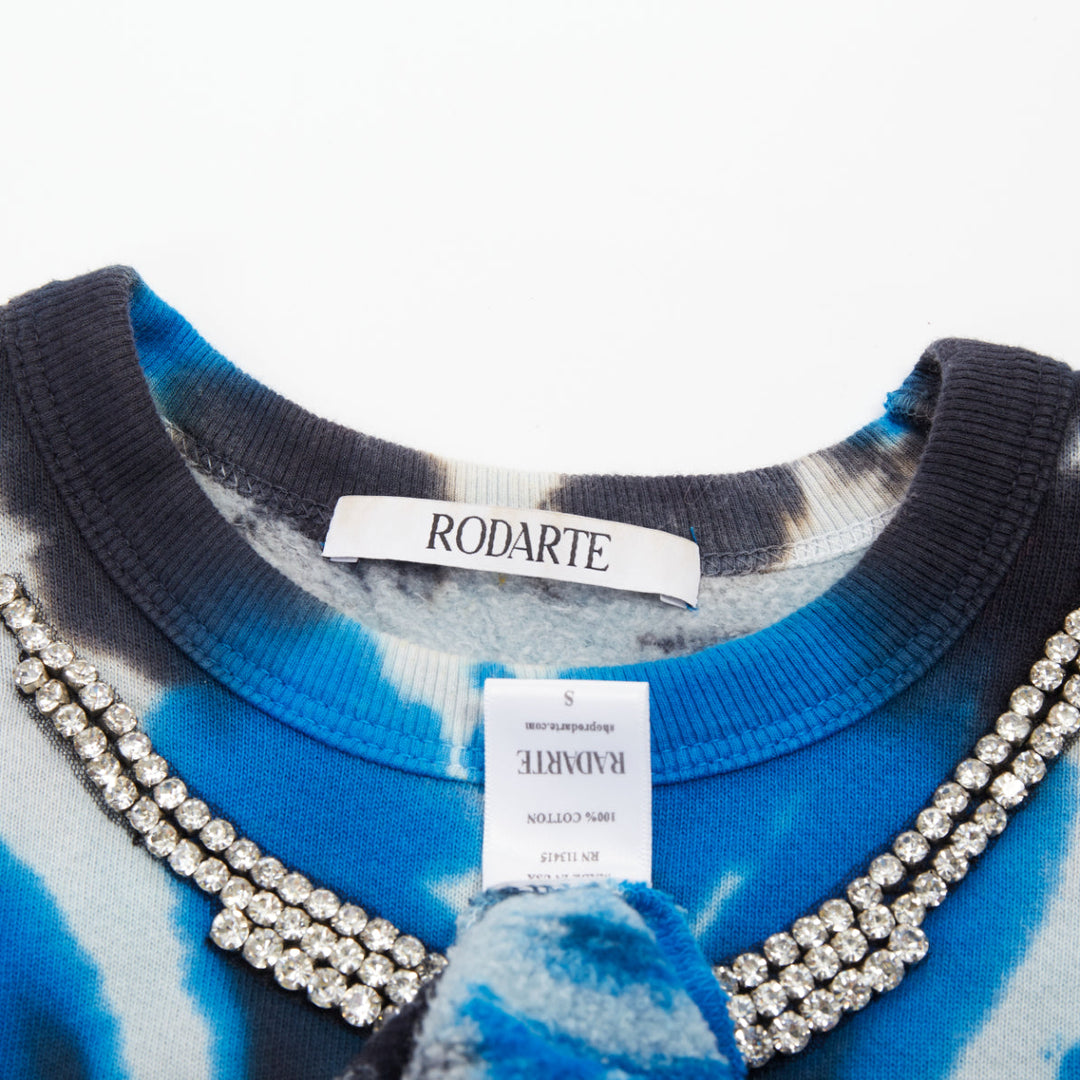 RODARTE Radarte rhinestone necklace blue black tie dye cotton sweatshirt S