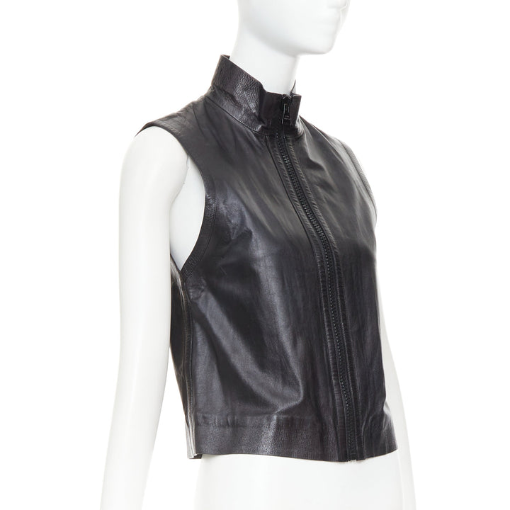 LOUIS VUITTON black leather logo zipper back yoke vest jacket
