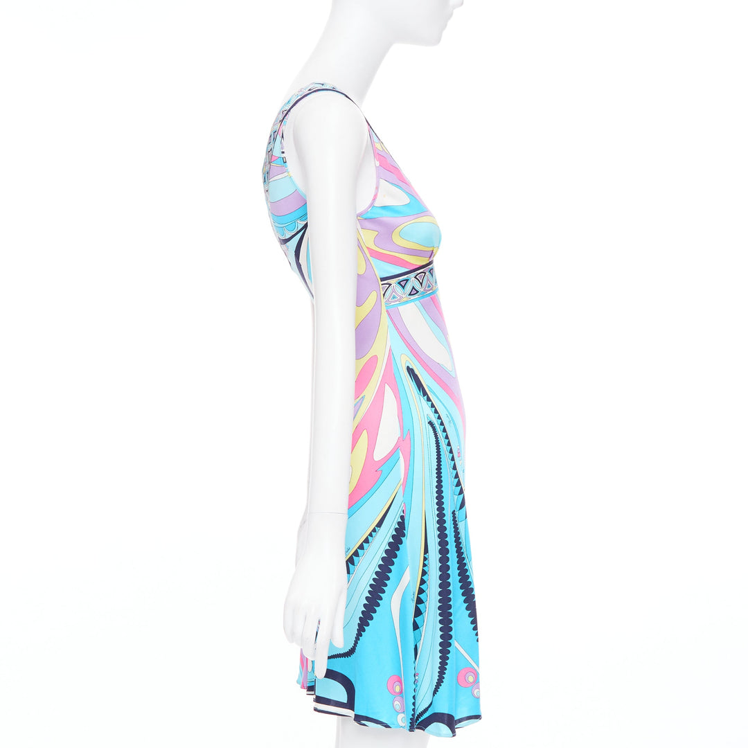 EMILIO PUCCI 100% silk light blue kaleidoscopic print mini dress IT40 S
