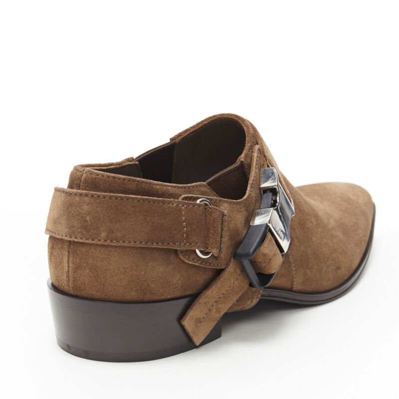 PRADA Santiag brown suede logo buckle harness western brogue shoe EU36