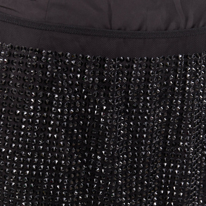 PRADA 2021 black crystal strass embellished cut out lace mini skirt IT38 XS
