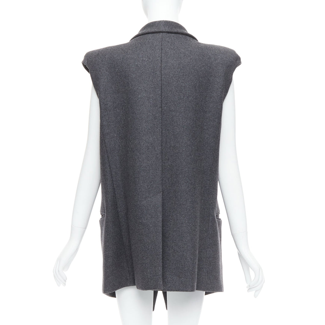 ARMAND BASI ONE grey padded shoulder sleeveless plunge collar vest coat FR36 S