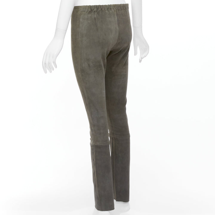 HAIDER ACKERMANN green grey suede leather flared legging pants FR36 S