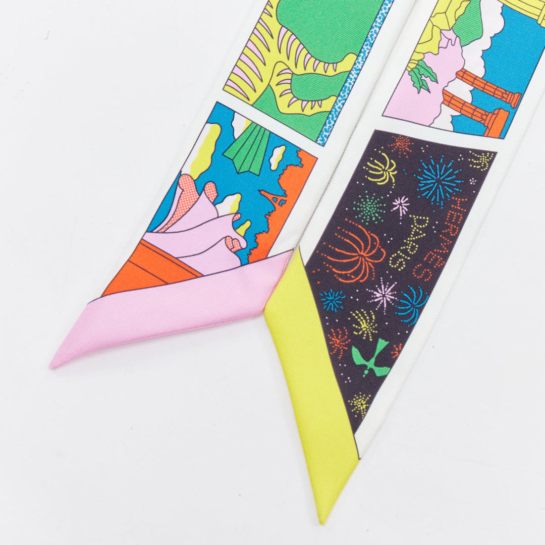 HERMES Factory Suite Twilly Baptiste Virot 100% silk multi tie slim scarf