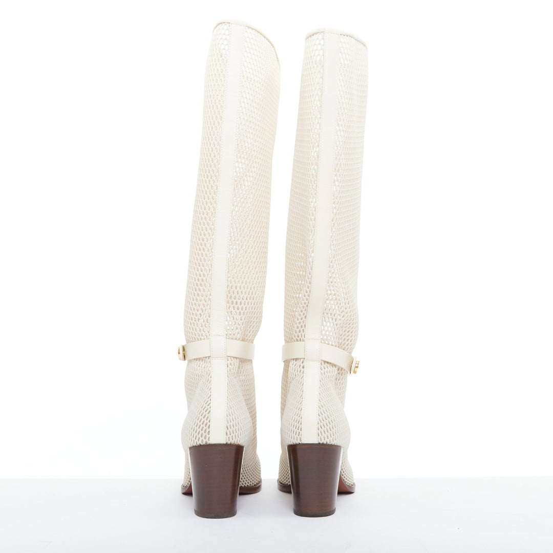CHRISTIAN DIOR 2020 Empreinte Montaigne 70mm ivory perforated mesh boots EU38.5