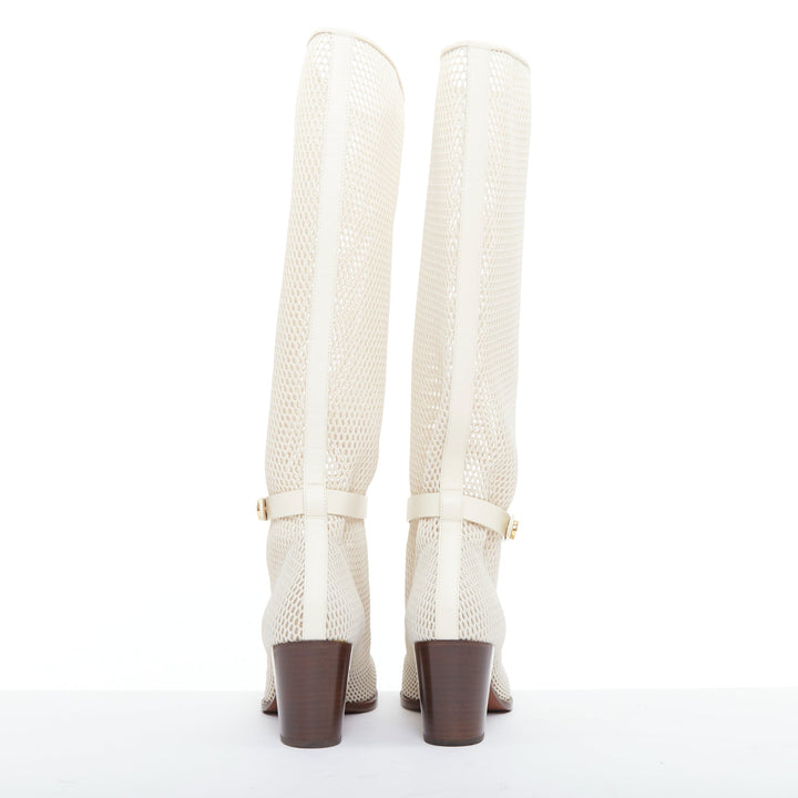 CHRISTIAN DIOR 2020 Empreinte Montaigne 70mm ivory perforated mesh boots EU38.5