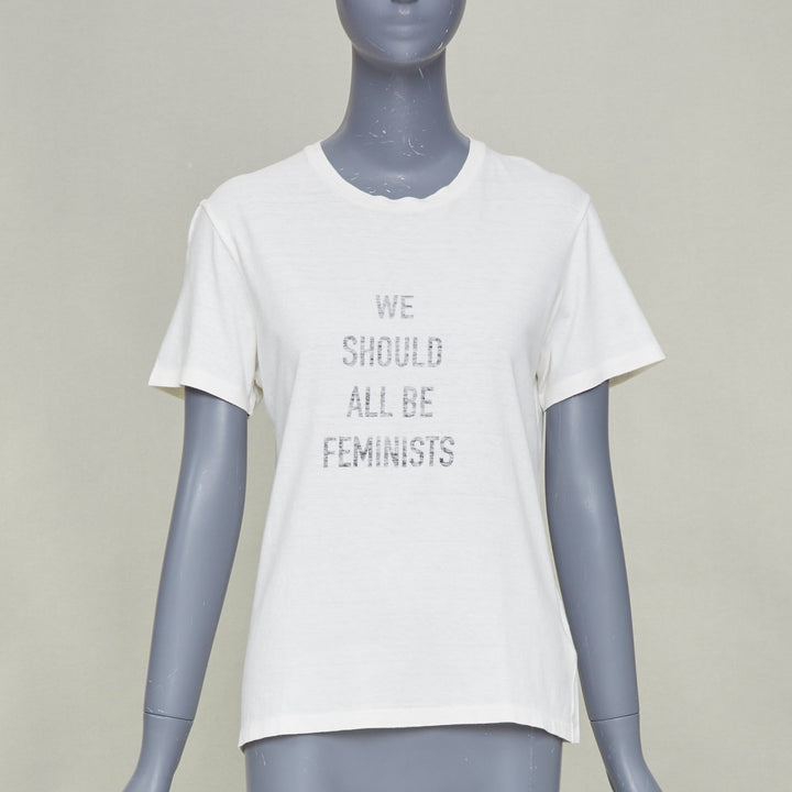 DIOR 2017 Runway We Should All Be Feminists ecru cotton linen t-shirt S