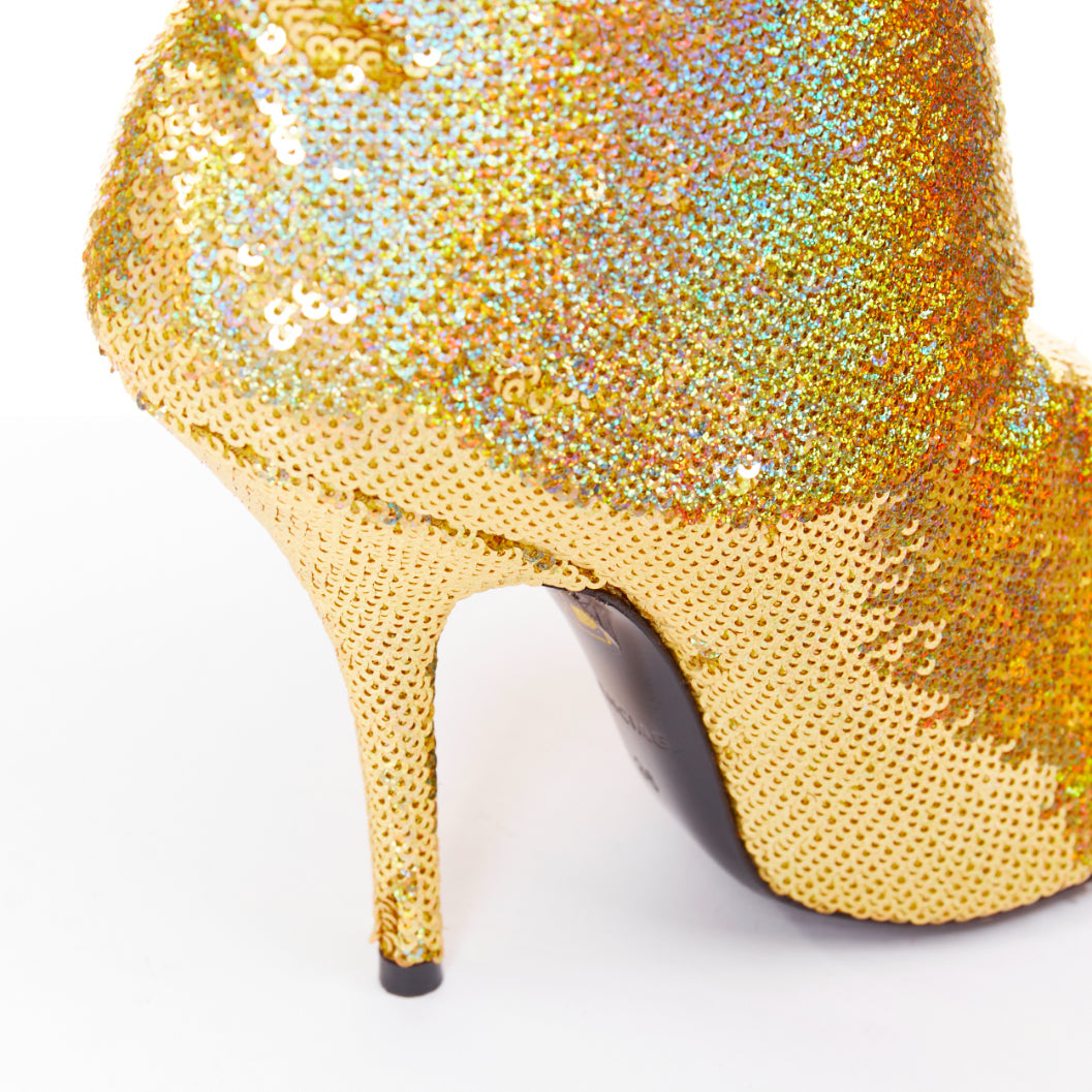 BALENCIAGA Demna Knife gold holographic sequins point toe sock ankle boots EU36