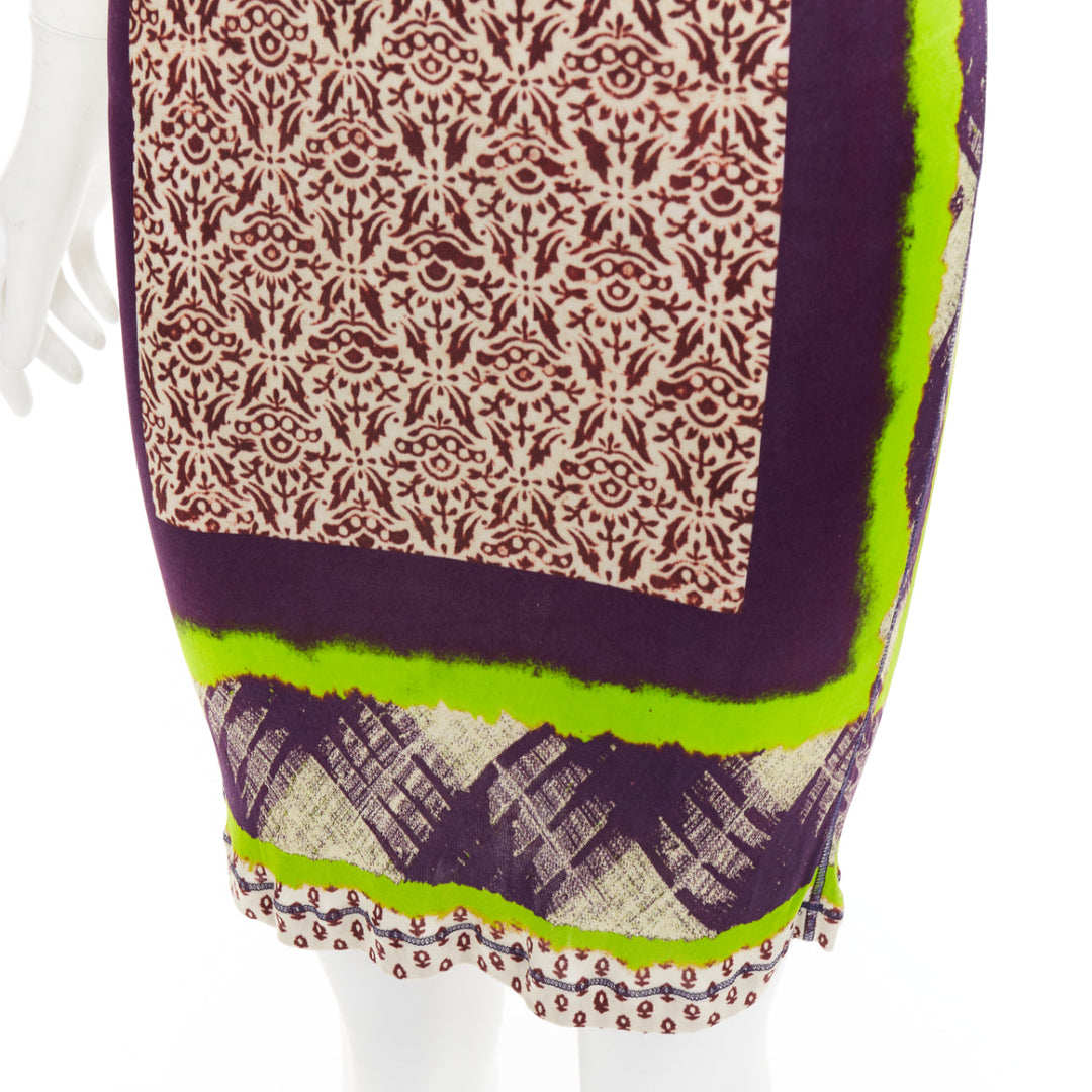 JEAN PAUL GAULTIER Soleil Vintage neon purple ethnic scarf print mini dress XS
