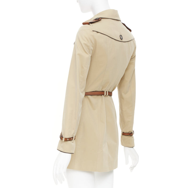 BURBERRY 2012 leather piped double breasted belted short trench coat IT36 XXS