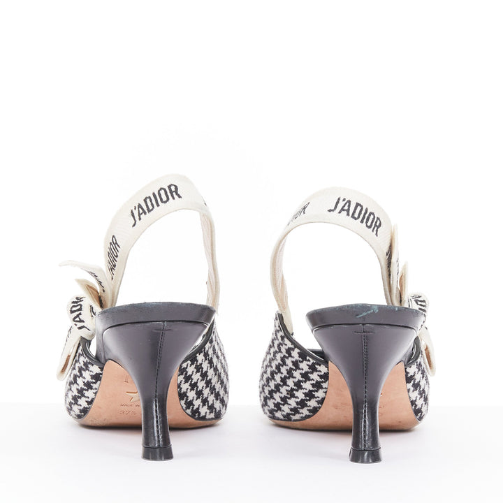 CHRISTIAN DIOR 2019 J'Adior black white houndstooth Ribbon sling pumps EU37.5D