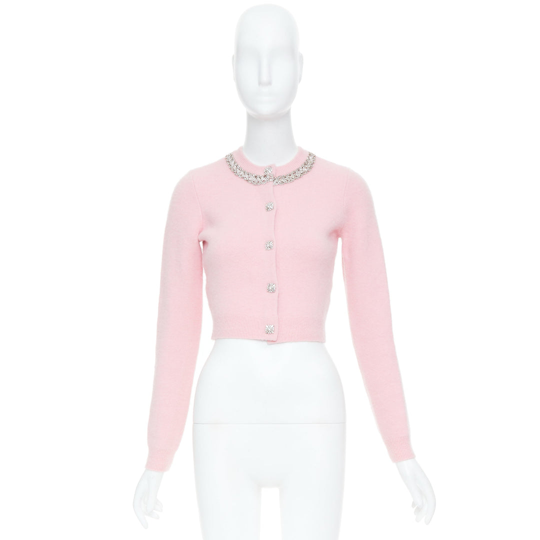 SELF PORTRAIT AW24 light pink viscose blend crystal neckline crop cardigan XS